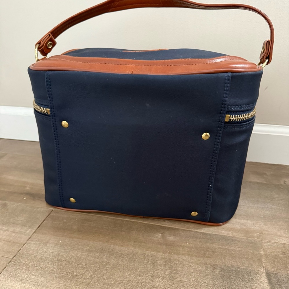 Vintage Sears Travel Train Case Bag Cosmetic Hard Case Wipeable Leather‎ Navy - Picture 9 of 16